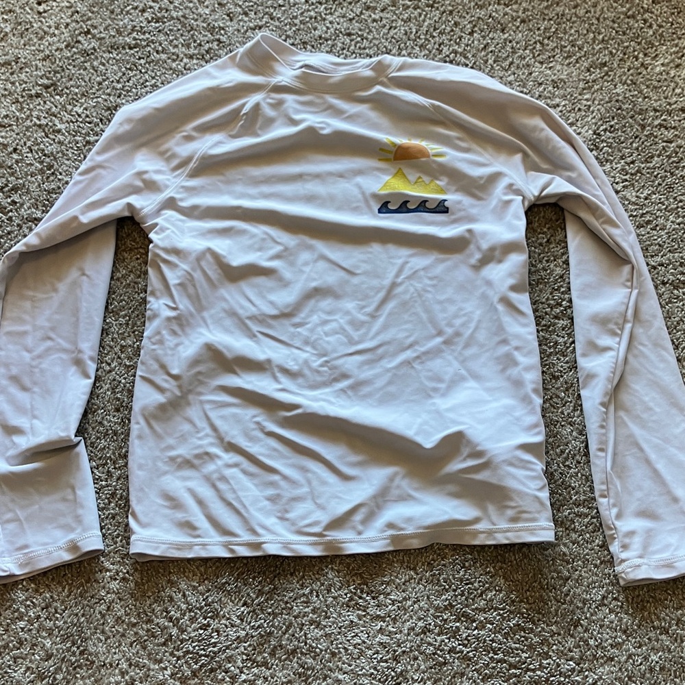 White Long Sleeve Shirt with Sun and Waves Design
